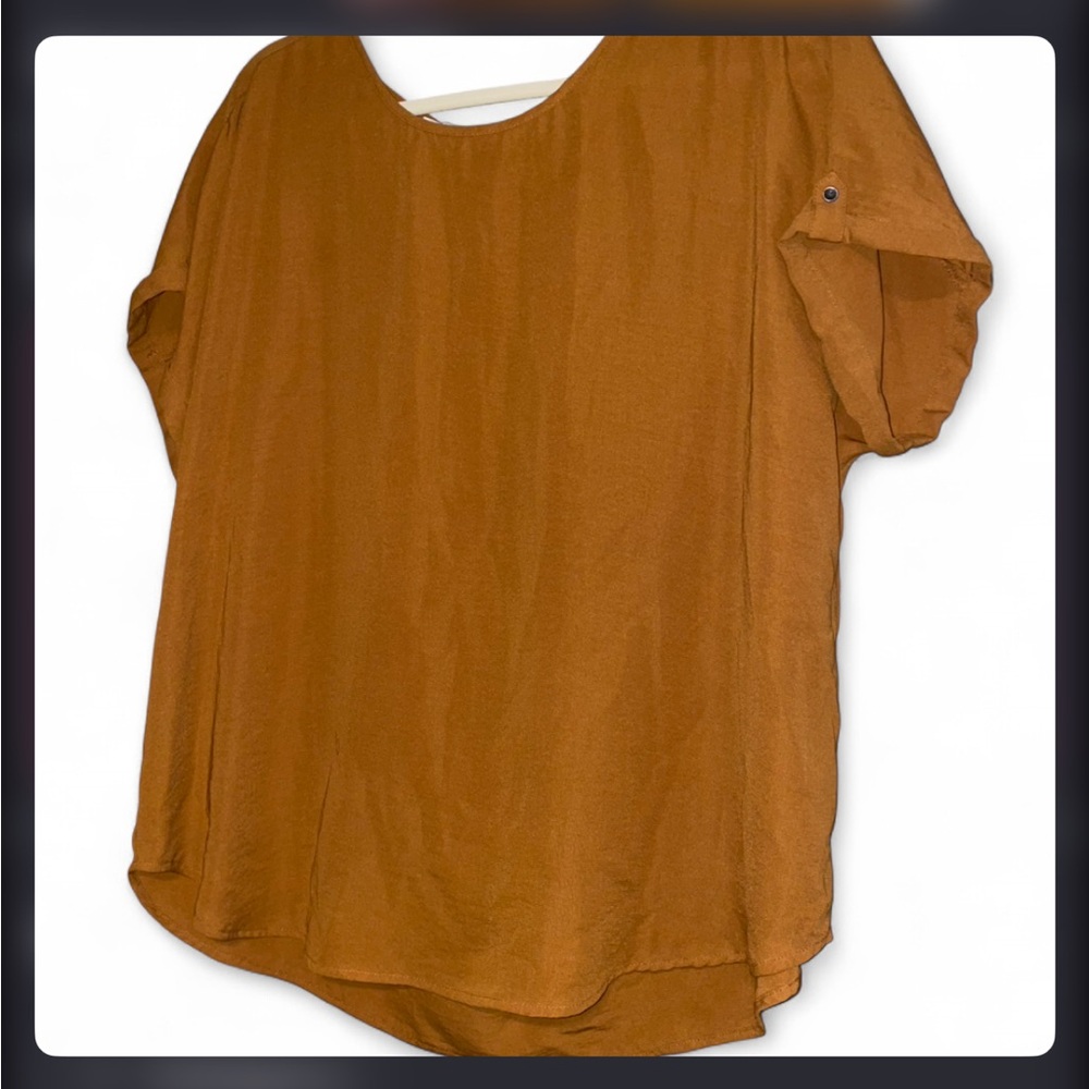Short Sleeve Tunic in Rust Brown - Office Business Casual